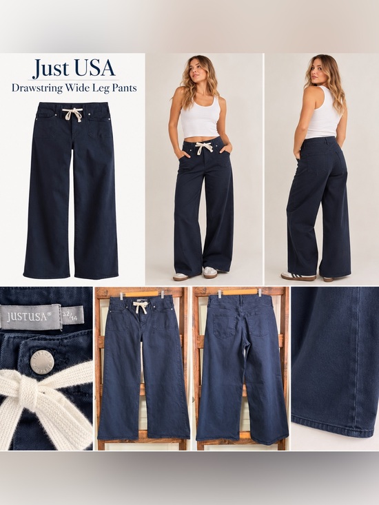 Just USA Denim - Just USA Navy Drawstring Wide Leg Pants Jeans Size 14 / 32
